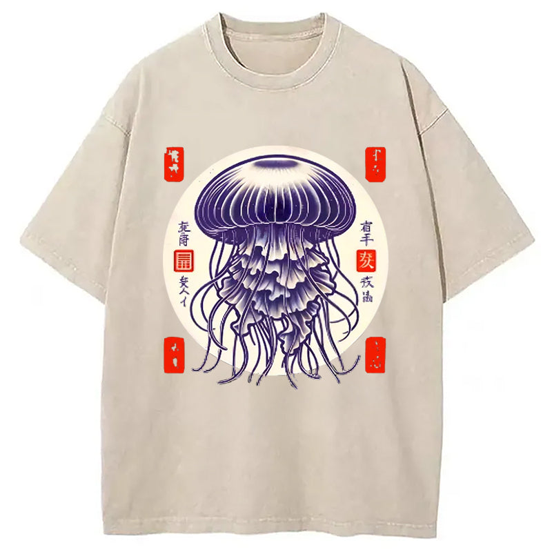 Japanese jellyfish Vintage Washed T-Shirt Trendy Aesthetic Graphic Apparel Gifts For Her - Gypsysystersgift