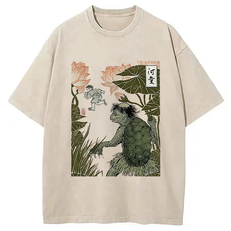 Japanese Monster Kappa Washed T-Shirt Trendy Everyday Casual Outfit Gifts For Him - Gypsysystersgift