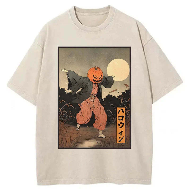 Japanese Pumpkin Monster Washed T-Shirt Trendy Everyday Casual Outfit Gifts For Her - Gypsysystersgift