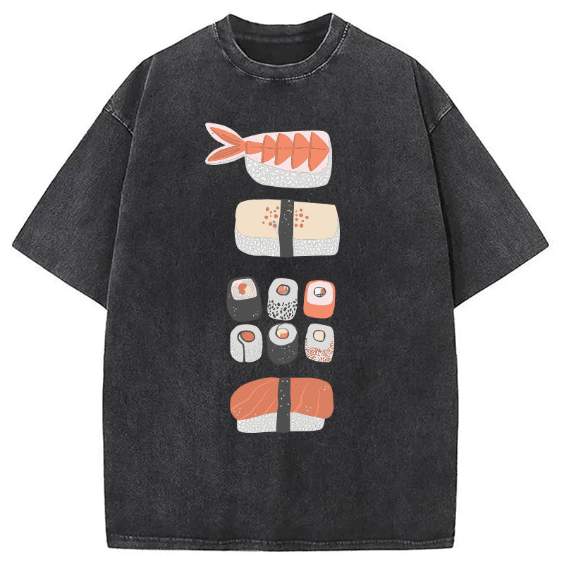 Japanese Sushi Nigiri Maki Roll Washed T-Shirt Trendy Aesthetic Graphic Apparel Gifts For Her - Gypsysystersgift