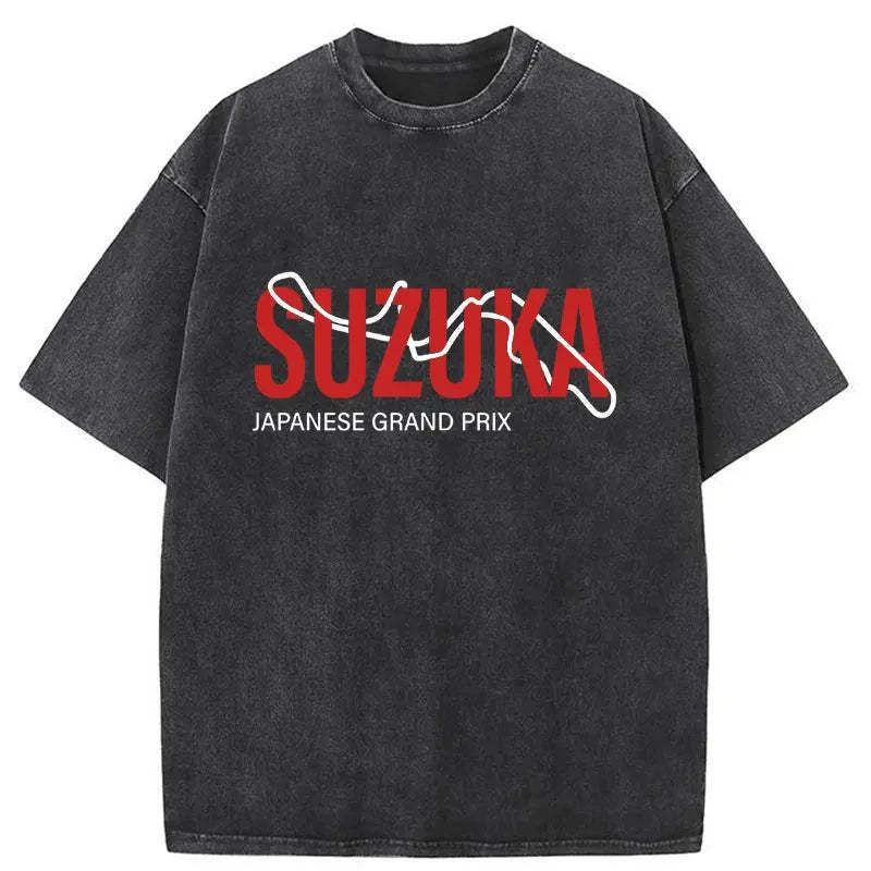 Japanese Suzuka Grand Prix Washed T-Shirt Cool Urban Street Style Shirt Gifts For Her - Gypsysystersgift
