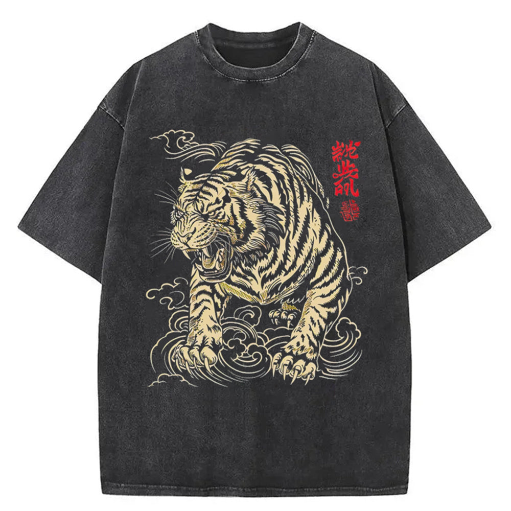 Japanese Tiger Washed T-Shirt Funny Graphic Gift For Friends Gifts For Her - Gypsysystersgift