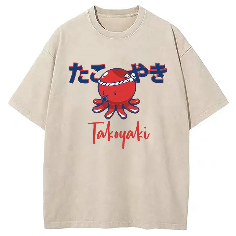 Japanese Traditional Takoyaki Washed T-Shirt Classic Graphic Fashion Tee Gifts For Besties - Gypsysystersgift