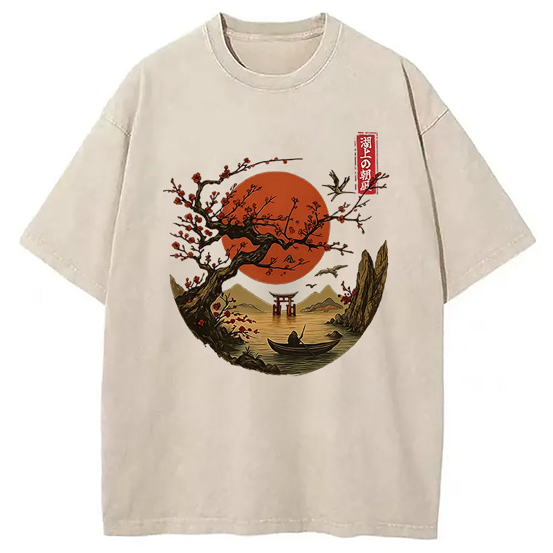 Japanese Tranquil Scenery Washed T-Shirt Unique Aesthetic Fashion Tee Gifts For Her - Gypsysystersgift