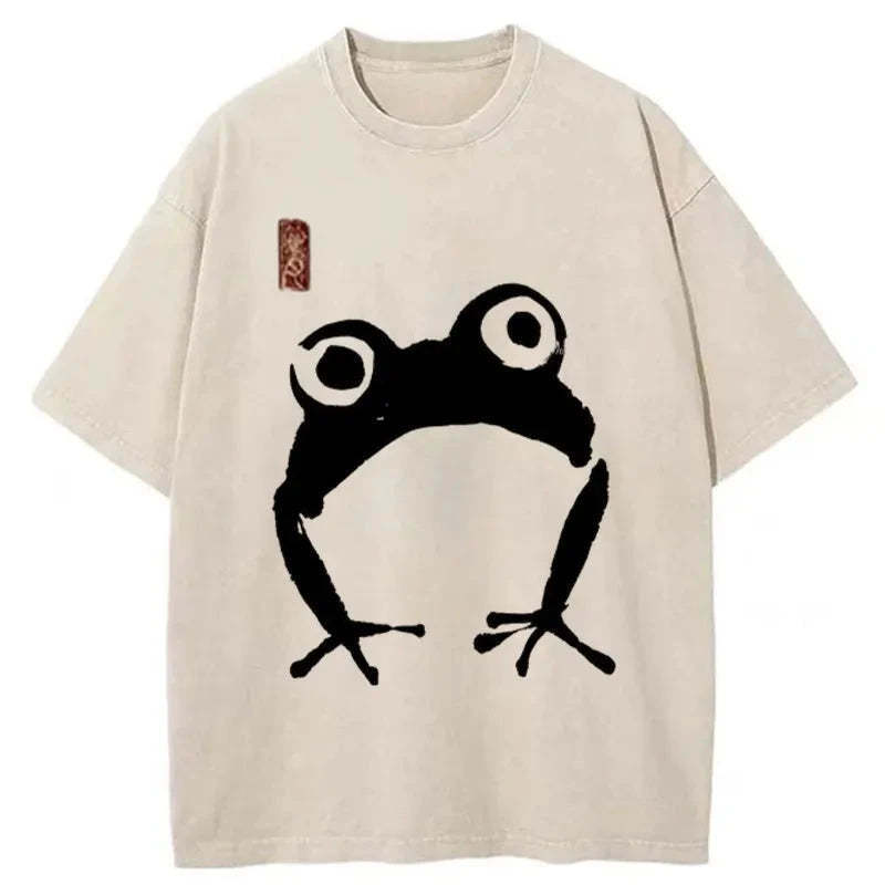 Japanese Woodblock Print Frog Washed T-Shirt Retro Humor Outfit Idea Gifts For BFF - Gypsysystersgift
