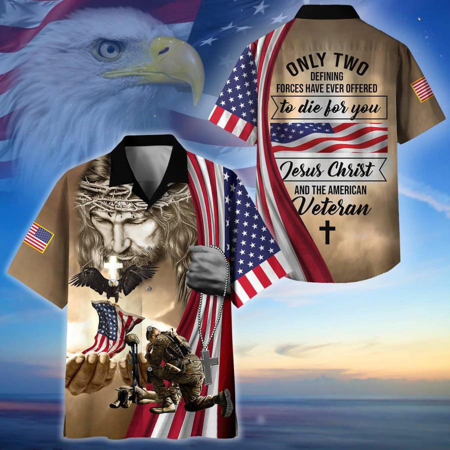 Jesus Christ And The American Veteran Hawaiian Shirt Honor Veterans Gift For Christian - Famerry