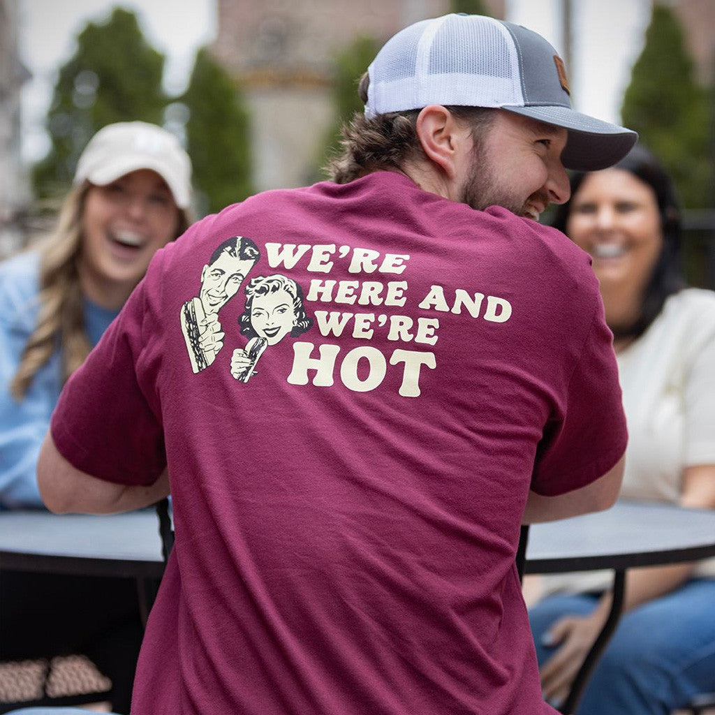 Jimmy Johns Merch We're Here And We're Hot T-Shirt Gift Ideas For Him Her - Gypsysystersgift