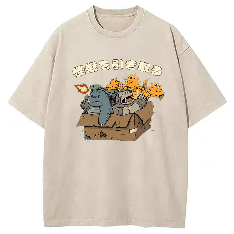 Kaiju Adoption Vintage Washed T-Shirt Funny Aesthetic Trendy Apparel Gifts For Her - Gypsysystersgift