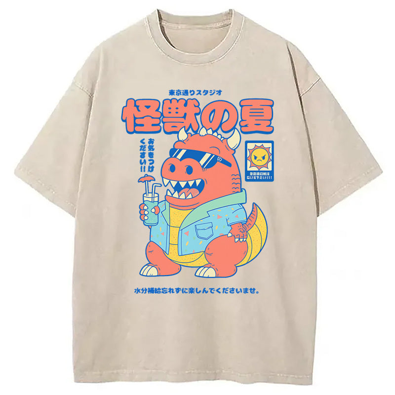 Kaiju's Summer Washed T-Shirt Casual Oversized Outfit Style Gifts For Him - Gypsysystersgift