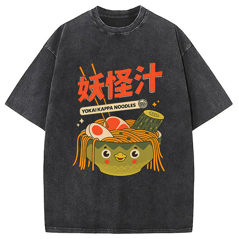 Kappa Ramen Washed T-Shirt Casual Oversized Outfit Style Gifts For Best Friend - Gypsysystersgift