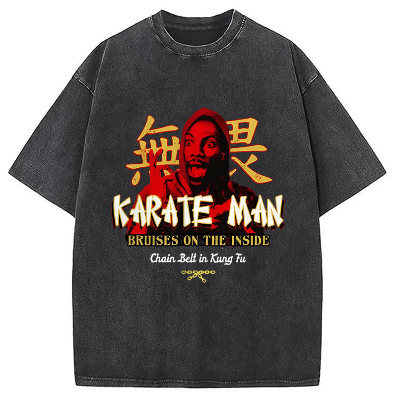 Karate Man - Chain Belt in Kung Fu Washed T-Shirt Classic Graphic Fashion Tee Gifts For Best Friend - Gypsysystersgift