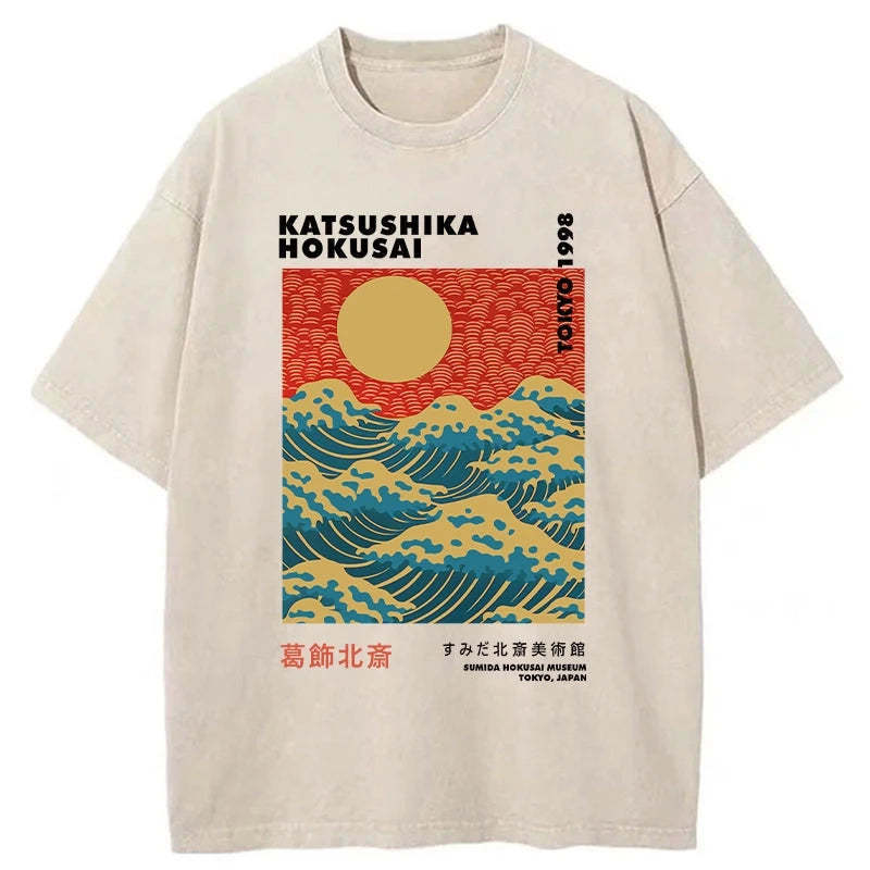 Katsushika Hokusai Washed T-Shirt Soft Comfortable Daily T Shirt Gifts For Her - Gypsysystersgift