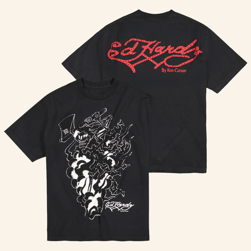 Ken Carson Merch Axe Skull Mens Rhinestone T-Shirt Christmas Gifts For Him - GypsysystersGift