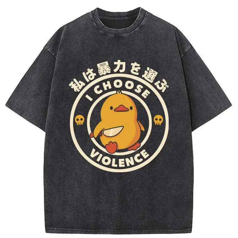 Killer Duck Japanese Washed T-Shirt Retro Streetwear Graphic Top Gifts For Her - Gypsysystersgift