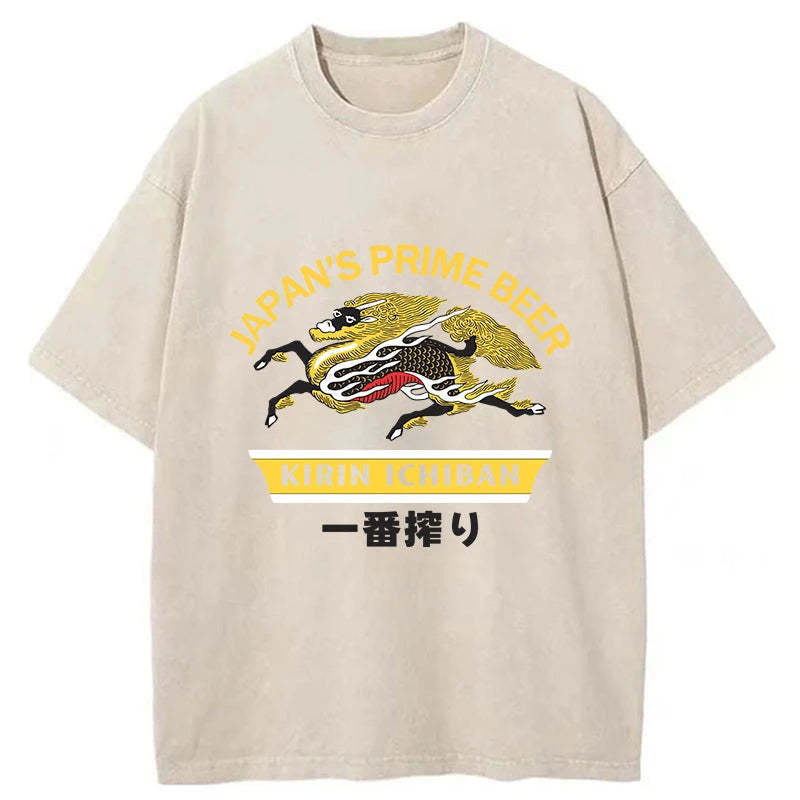 Kirin Ichiban Beer Logo Japanese Washed T-Shirt Soft Cotton Daily Wear Tee Gifts For Her - Gypsysystersgift