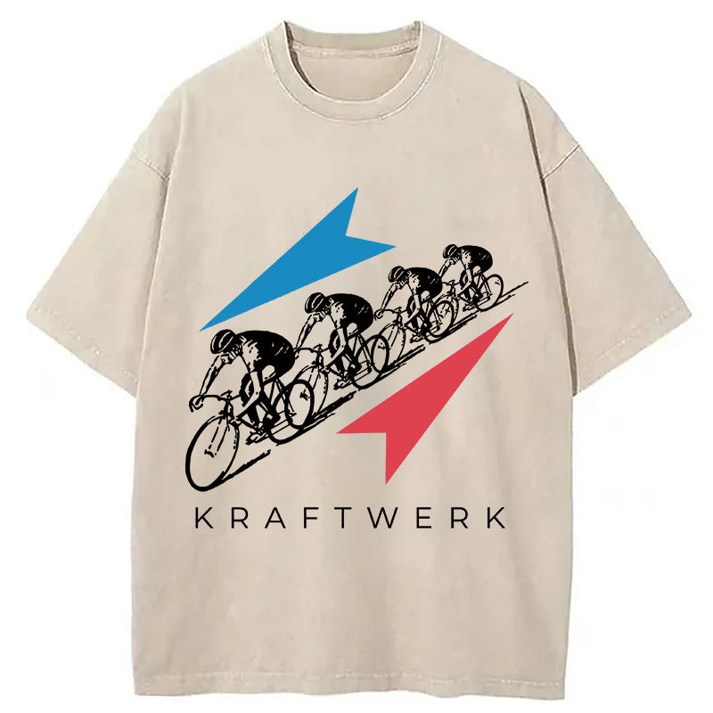 Kraftwerk Tour de France Washed T-Shirt Retro Streetwear Graphic Top Gifts For Her - Gypsysystersgift