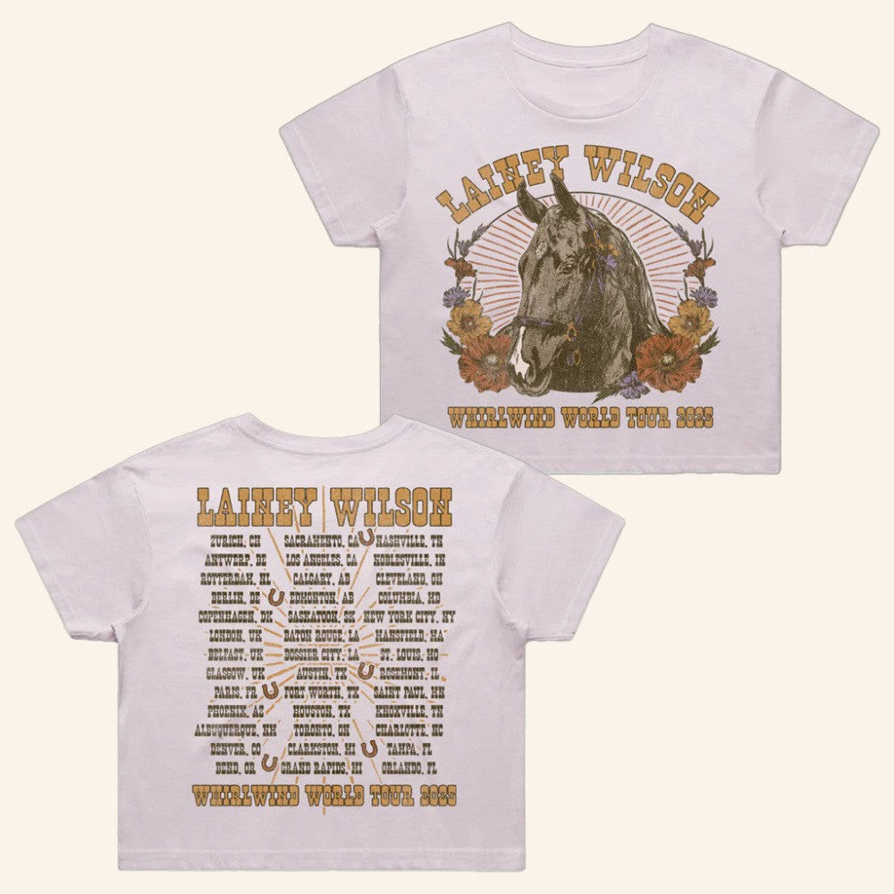 Lainey Wilson Merch Tour 2025 Whirlwind World Tour Cropped T-Shirt Present For Her - GypsysystersGift