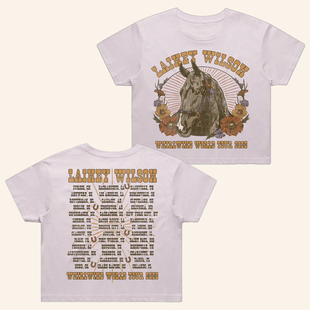 Lainey Wilson Merch Tour 2025 Whirlwind World Tour Cropped T-Shirt Present For Her - GypsysystersGift