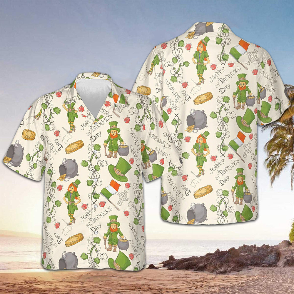 Leprechaun St Patrick's Day Hawaiian Shirt Shamrock Irish St Patricks Day Clothes - Famerry