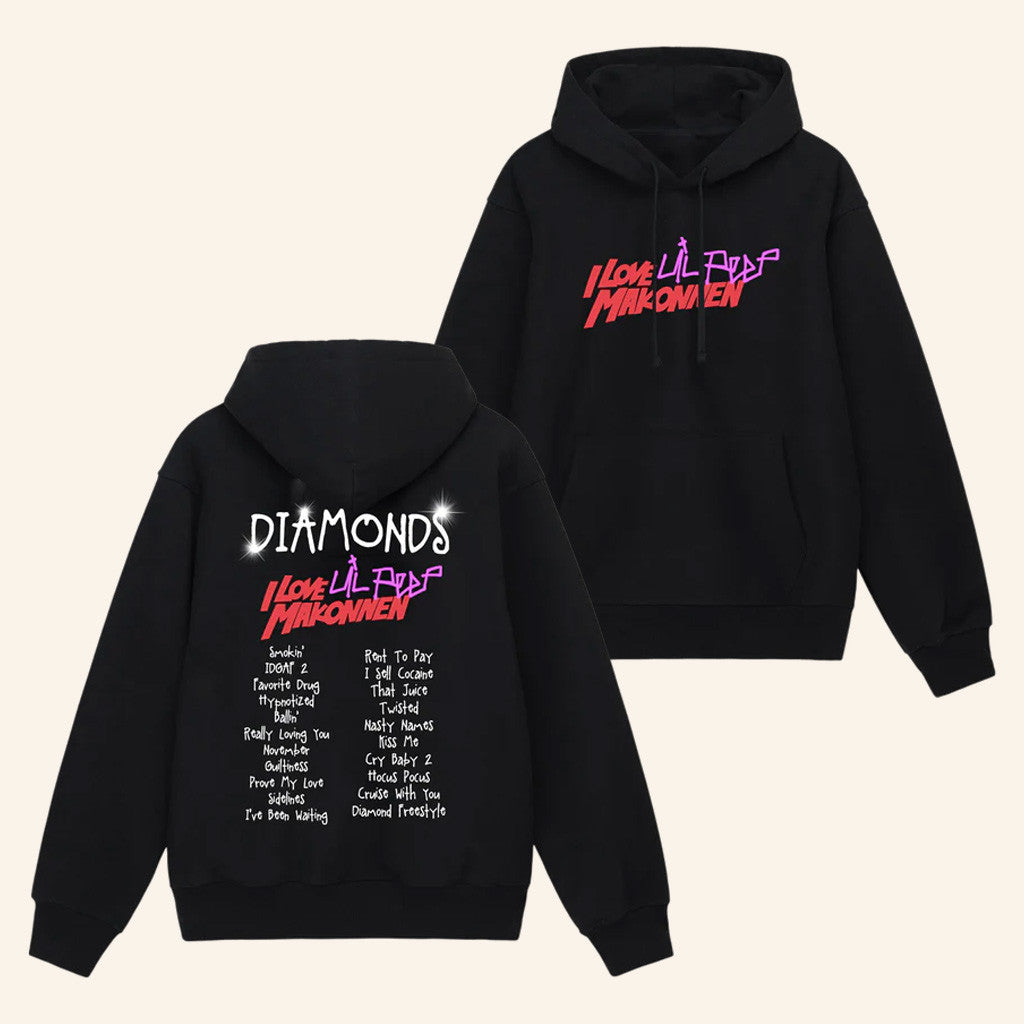 Lil Peep Merch Lil Peep x ILoveMakonnen DIAMONDS Black Hoodie Gifts For Sister - Gypsysystersgift