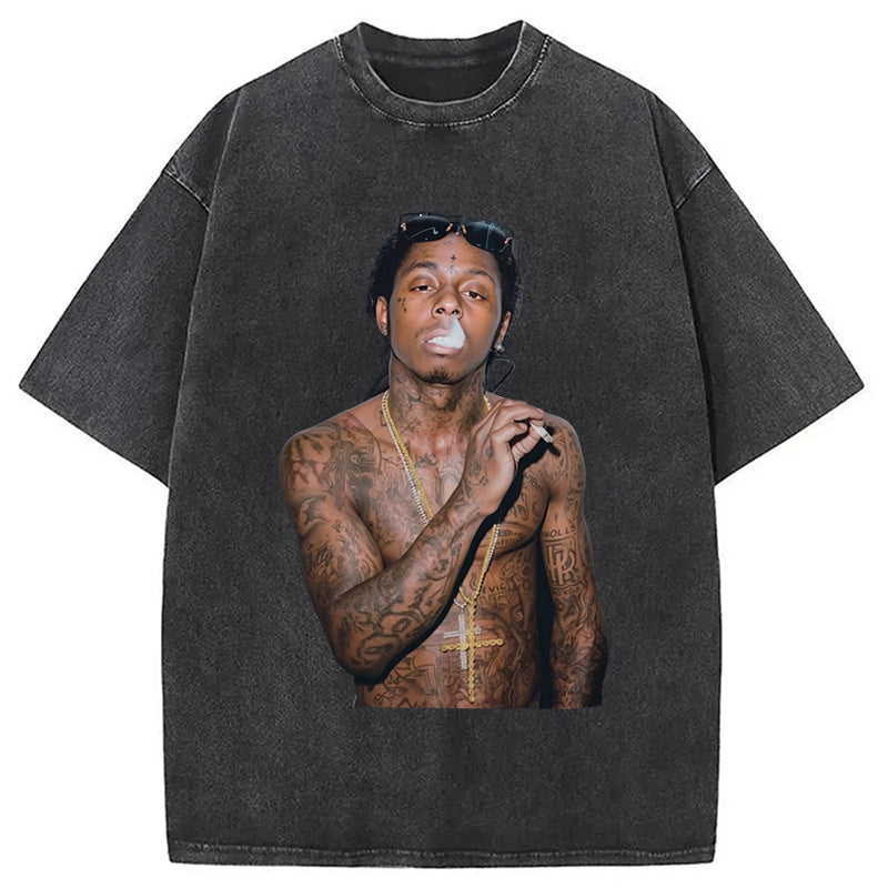 Lil Wayne Washed T-Shirt Trendy Everyday Casual Outfit Gifts For Him - Gypsysystersgift