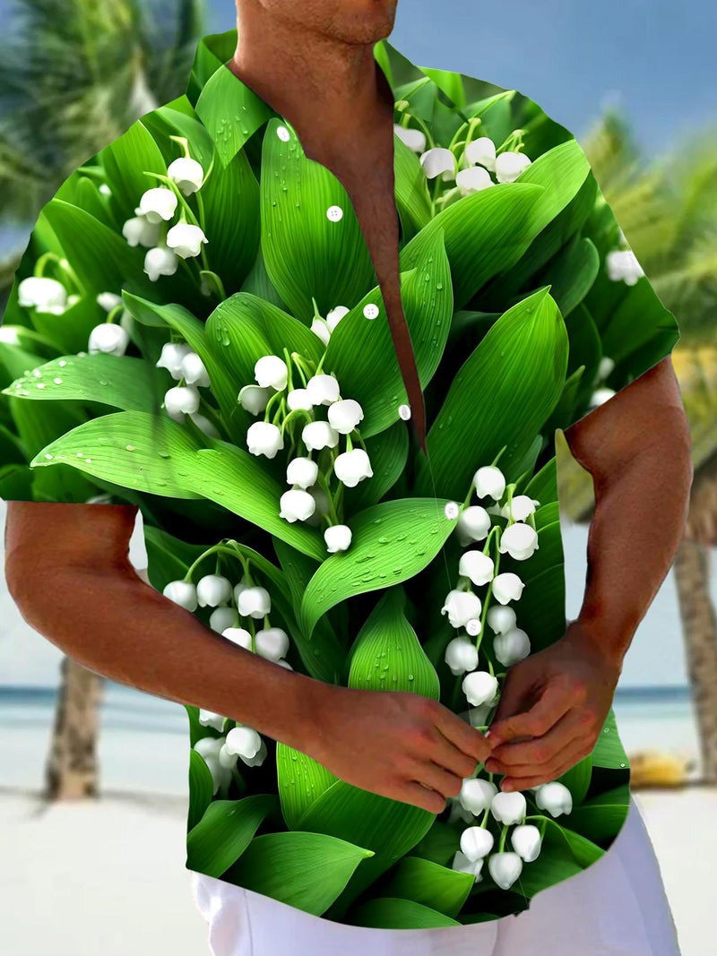 Lily Of The Valley Hawaiian Shirt Men's Botanical Flower Aloha Shirt Gifts For Him - Famerry