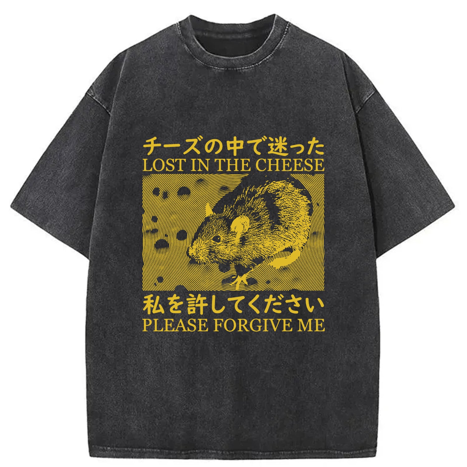 Lost in the Cheese Please Forgive Me Washed T-Shirt Retro Streetwear Graphic Top Gifts For Him - Gypsysystersgift