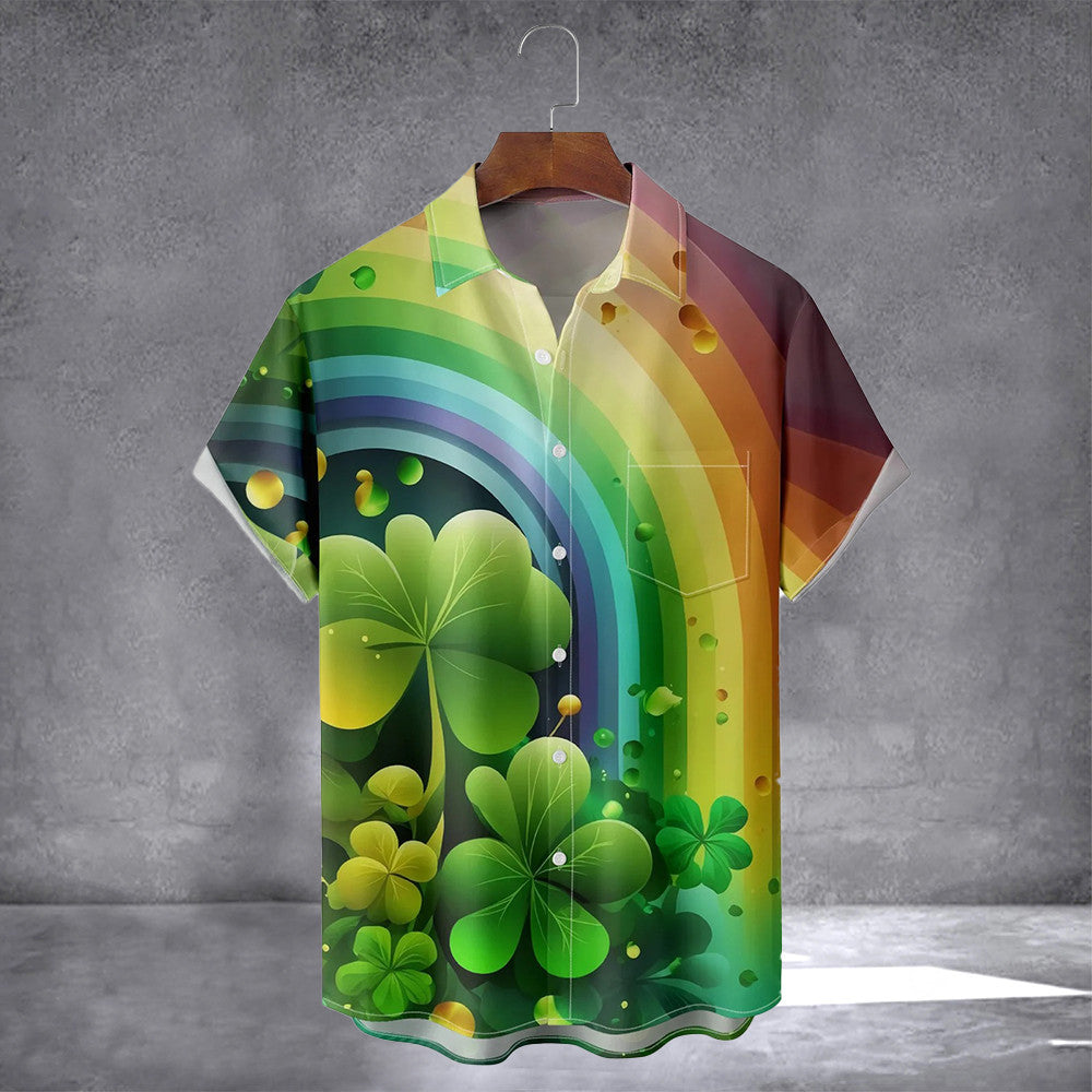 Lucky Four-Leaf Clover Hawaiian Shirt With Pocket St Patricks Shirts Patrick'S Day Gifts - Famerry