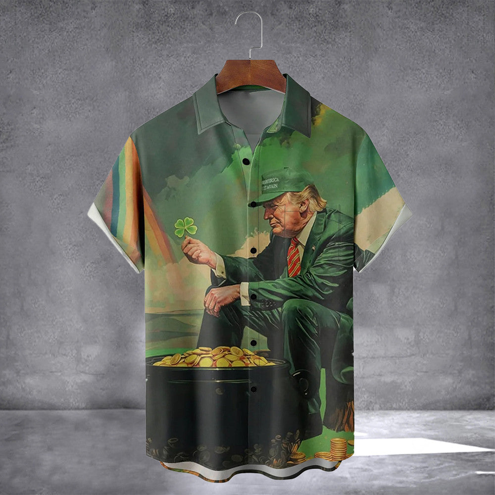 Make St Patrick's Day Great Again Trump Hawaiian Shirt With Pocket Vintage Patrick's Day Shirt - Famerry