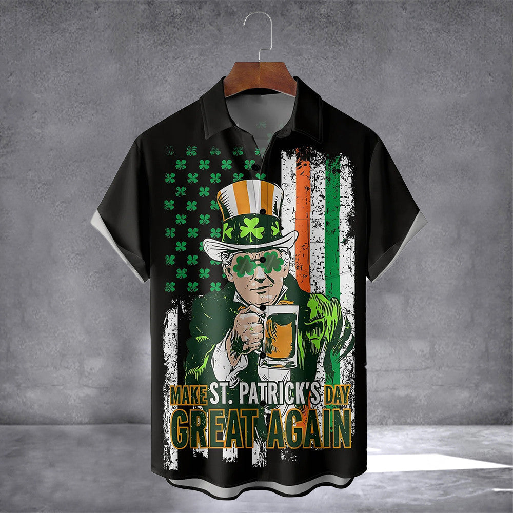 Make St Patrick's Day Great Again Trump Shamrock Hawaiian Shirt With Pocket Patrick's Day Gifts - Famerry