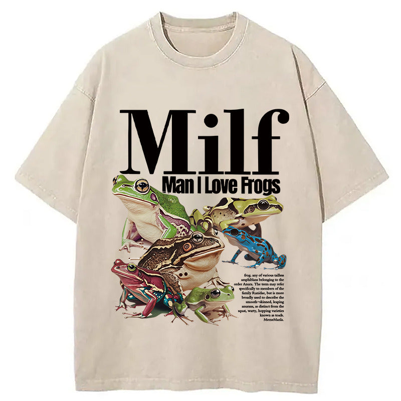 Man I Love Frogs Meme Washed T-Shirt Unique Aesthetic Fashion Tee Gifts For Her - Gypsysystersgift