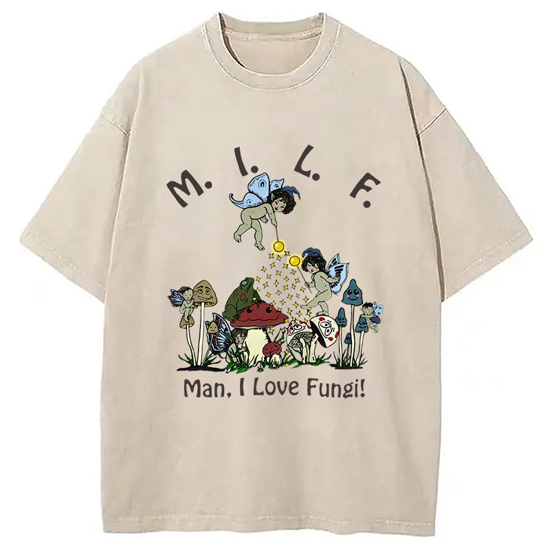 Man I Love Fungi Washed T-Shirt Minimal Retro Graphic Clothing Gifts For Her - Gypsysystersgift
