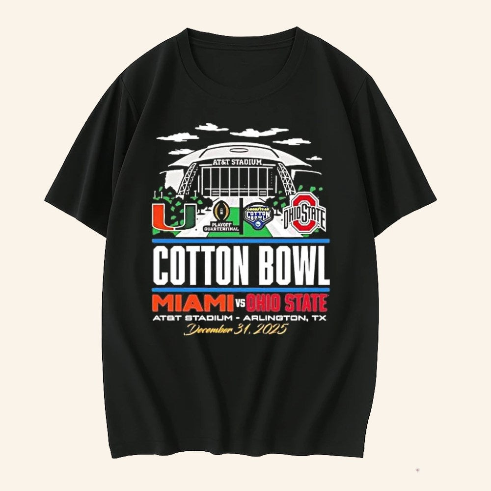 Miami Vs Ohio State 2026 CFP Cotton Bowl T-Shirt Fan Merch Football Related Gifts - GypsysystersGift