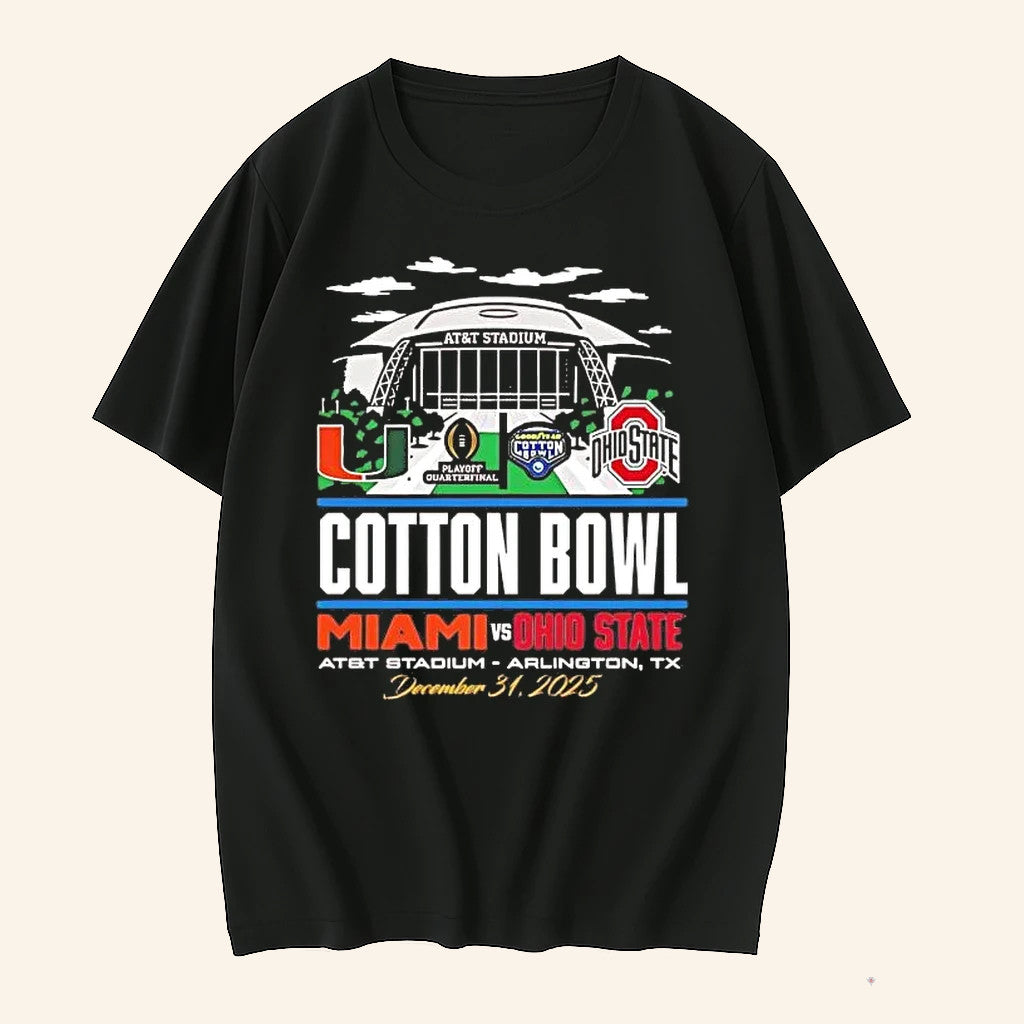 Miami Vs Ohio State 2026 CFP Cotton Bowl T-Shirt Fan Merch Football Related Gifts - GypsysystersGift