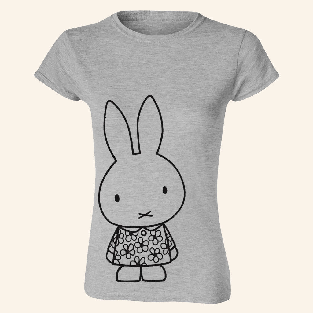 Miffy Merch Grey And Black Outline T-Shirt Birthday Presents For Her - Gypsysystersgift