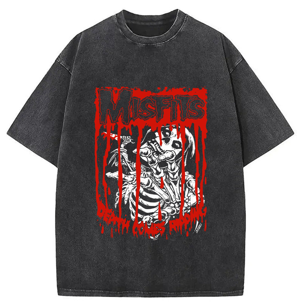 Misfits Death Comes Ripping Washed T-Shirt Everyday Comfort Graphic Shirt Gifts For Her - Gypsysystersgift