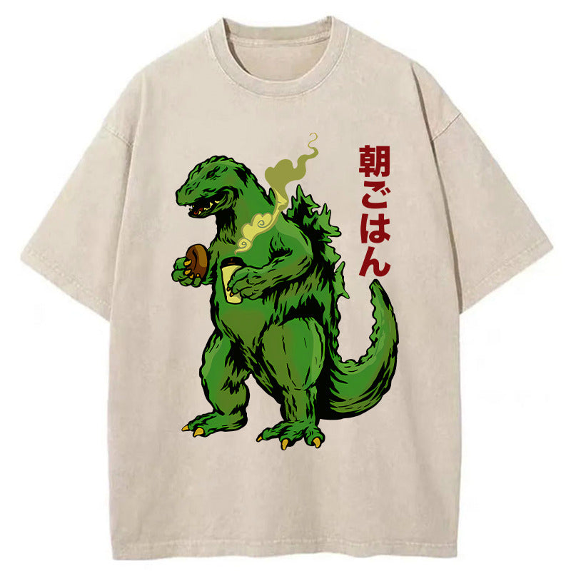 Monsters Eating Breakfast Washed T-Shirt Unique Aesthetic Fashion Tee Gifts For Her - Gypsysystersgift