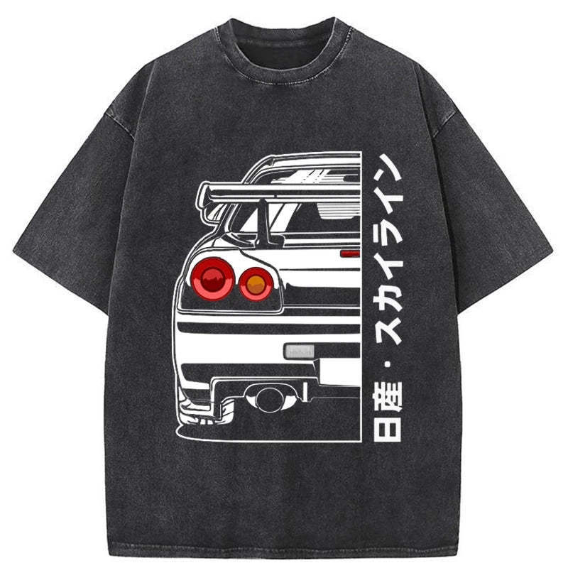 Nissan Skyline GTR R34 Washed T-Shirt Classic Graphic Fashion Tee Gifts For Him - Gypsysystersgift