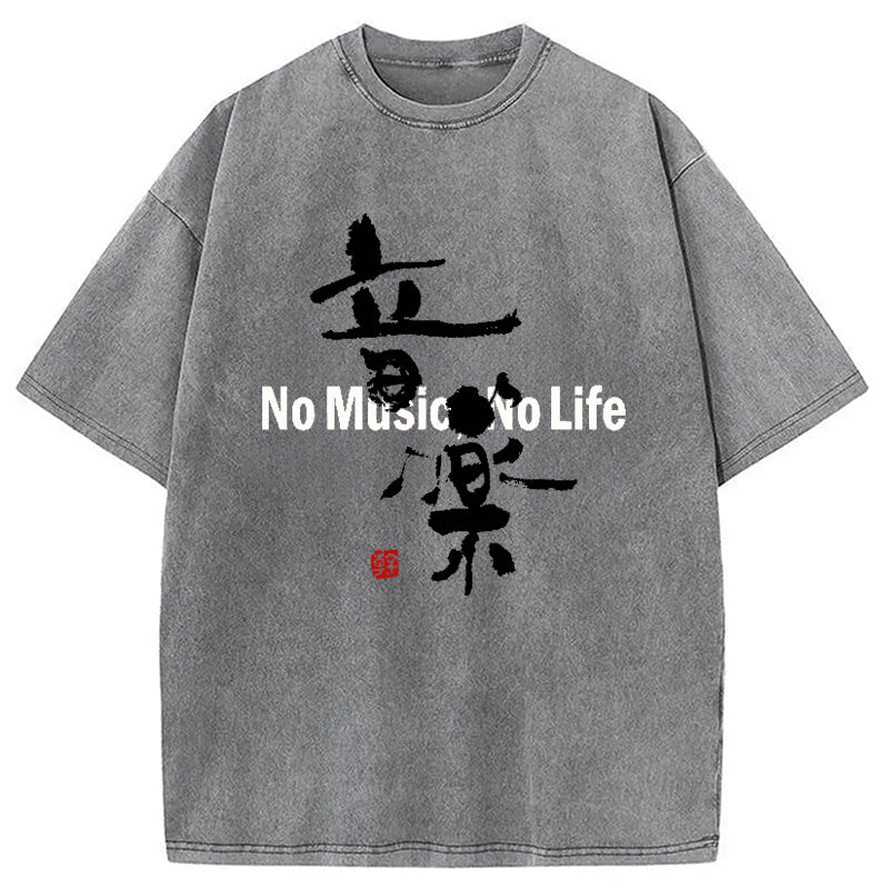 No Music No Life Washed T-Shirt Soft Cotton Daily Wear Tee Gifts For Him - Gypsysystersgift