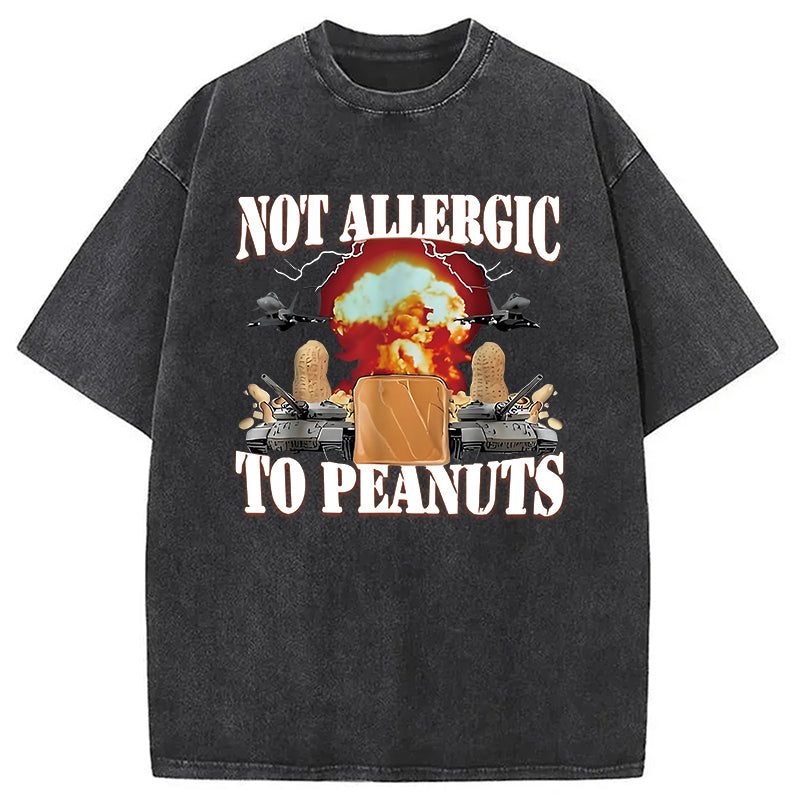 Not Allergic To Peanut Cursed Peanut Butter Washed T-Shirt Casual Vintage Everyday Look Gifts For Her - Gypsysystersgift