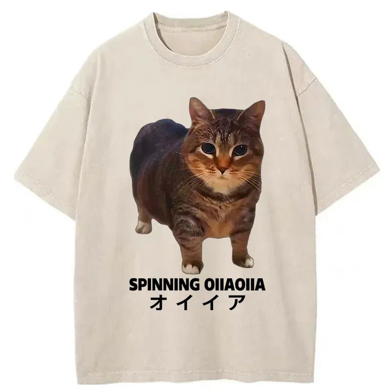 OIIAOIIA Cat Washed T-Shirt Retro Humor Graphic Top Gifts For Him - Gypsysystersgift