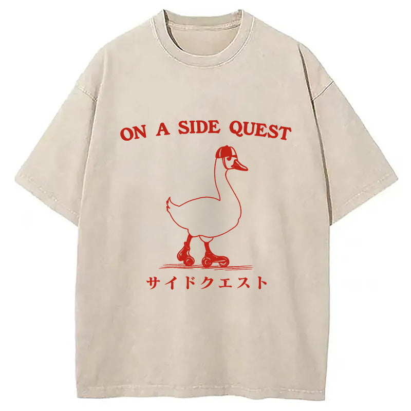 On a Side Quest Goose Washed T-Shirt Casual Vintage Everyday Look Gifts For Him - Gypsysystersgift