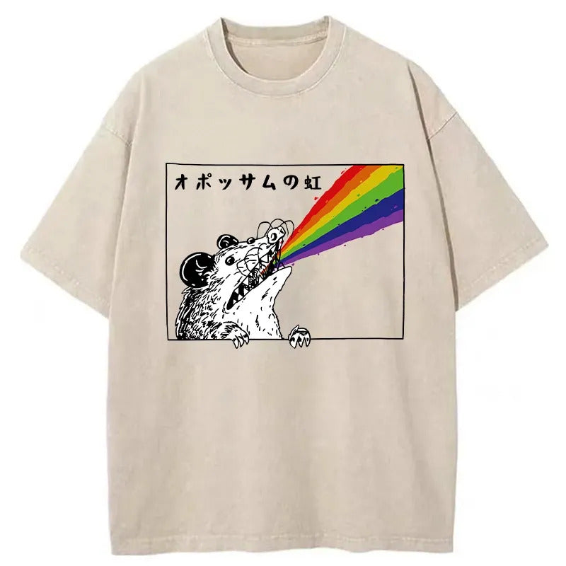 Opossum Rainbow Washed T-Shirt Cool Urban Street Style Shirt Gifts For Her - Gypsysystersgift