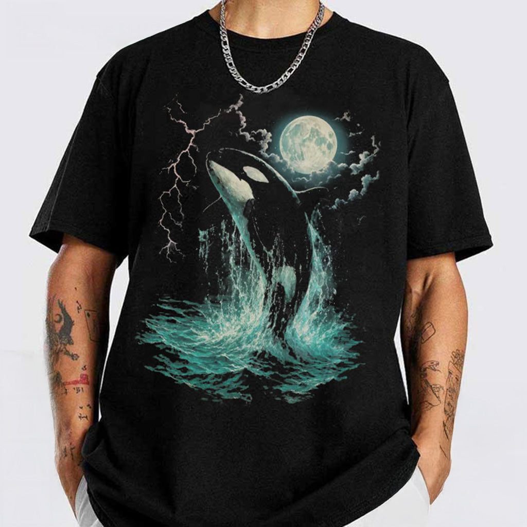 Orca Midnight Moonlight Ocean Vintage Graphic T-Shirt Christmas Gifts For Him - Gypsysystersgift
