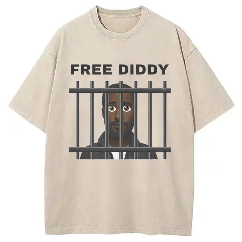 Original Free Diddy Funny Meme Washed T-Shirt Retro Humor Graphic Top Gifts For Sister - Gypsysystersgift