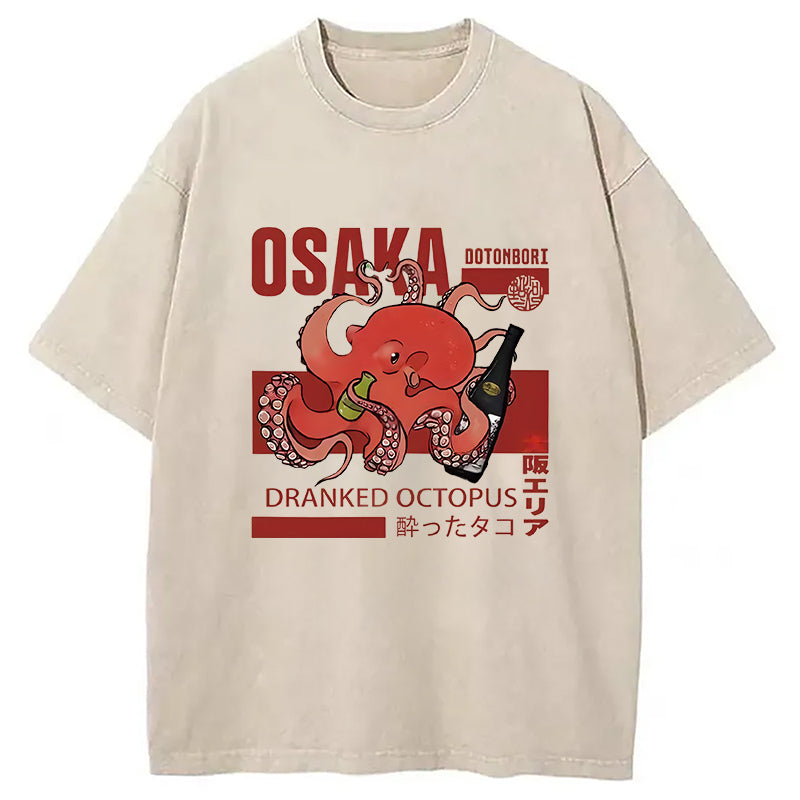 Osaka Cute Octopus Washed T-Shirt Trendy Everyday Casual Outfit Gifts For Him - Gypsysystersgift