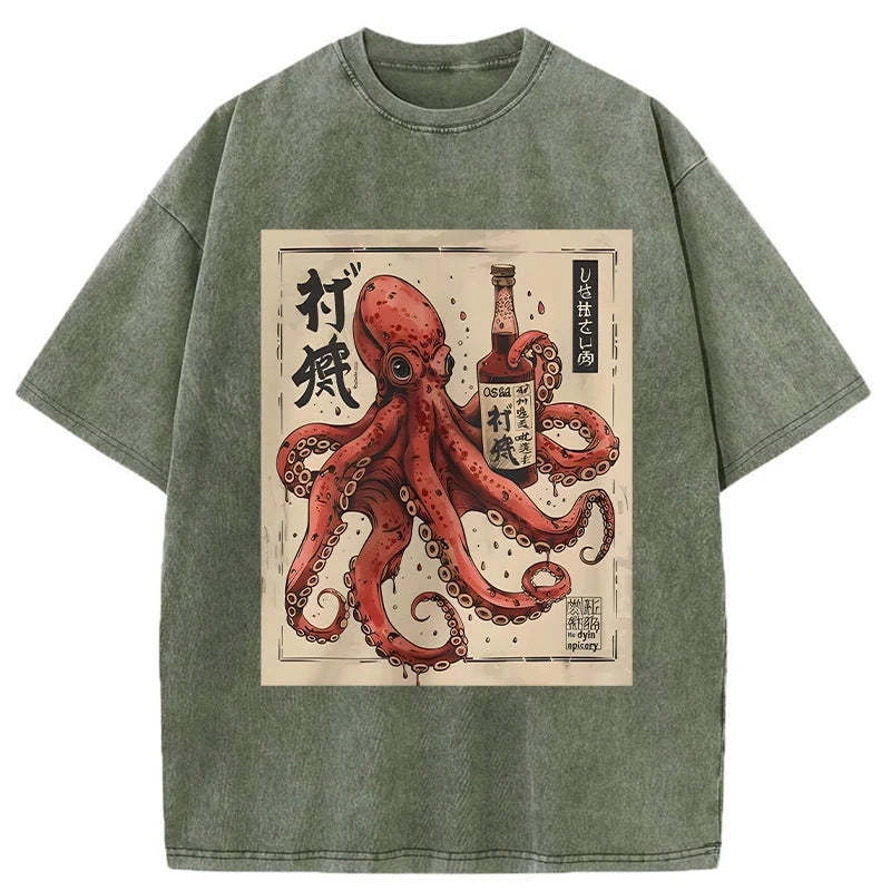 Osaka Sak Octopus Washed T-Shirt Cool Graphic Tee For Men Women Gifts For Besties - Gypsysystersgift