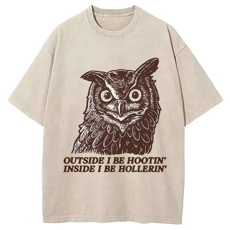 Owl Hootin Hollerin Washed T-Shirt Classic Graphic Fashion Tee Gifts For Her - Gypsysystersgift