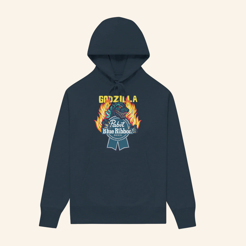 Pabst Blue Ribbon Merch Flamed Godzilla Navy Hoodie Best Christmas Gifts For Boyfriend - Gypsysystersgift