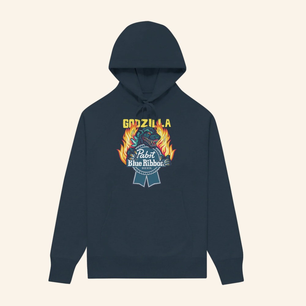 Pabst Blue Ribbon Merch Flamed Godzilla Navy Hoodie Best Christmas Gifts For Boyfriend - Gypsysystersgift